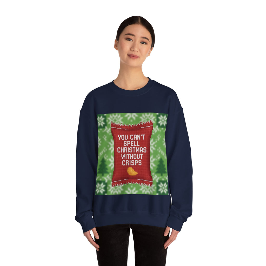 Ugly Xmas Jumper Sweatshirt — "You Can't Spell Christmas without Crisps" Christmas Crewneck