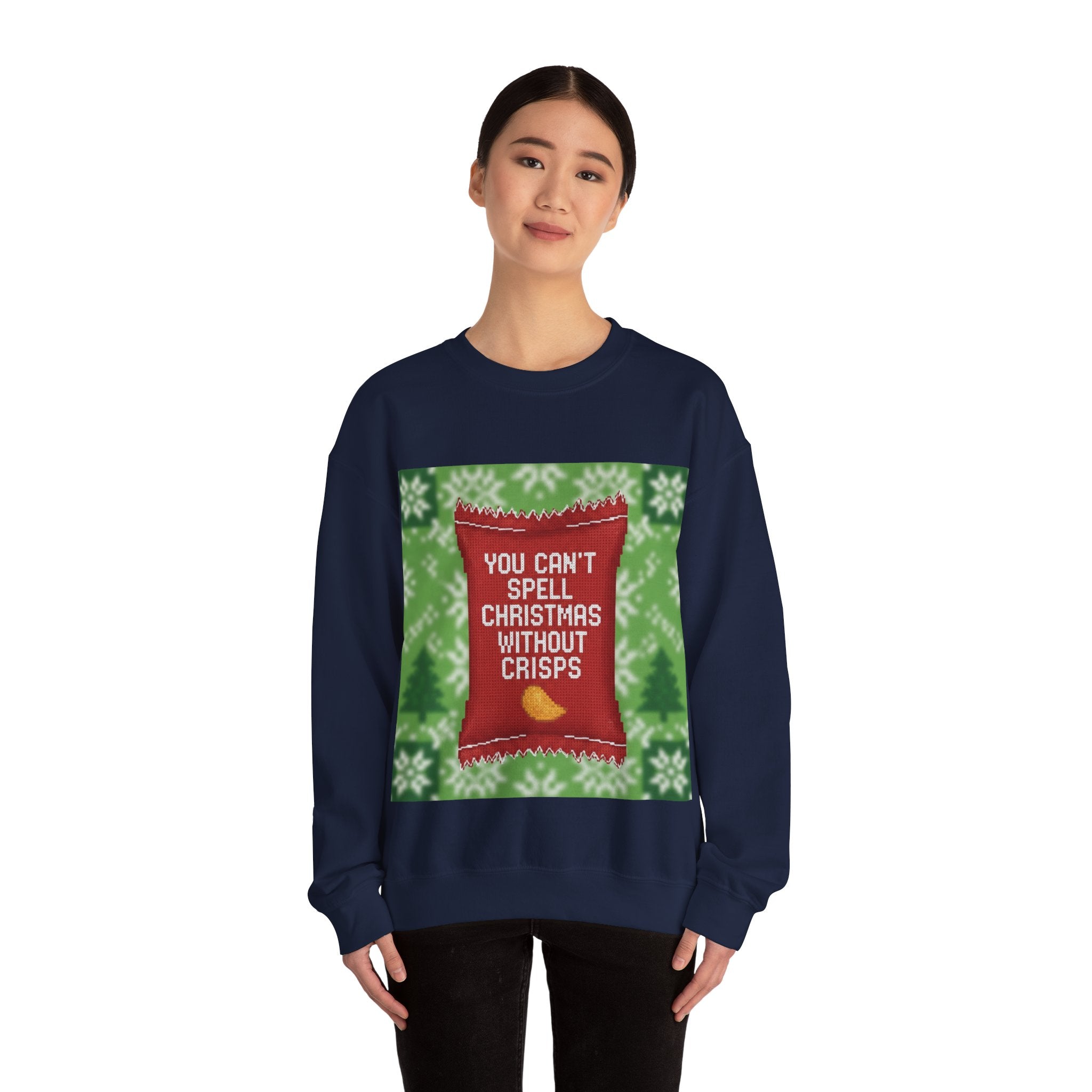 Ugly Xmas Jumper Sweatshirt — "You Can't Spell Christmas without Crisps" Christmas Crewneck