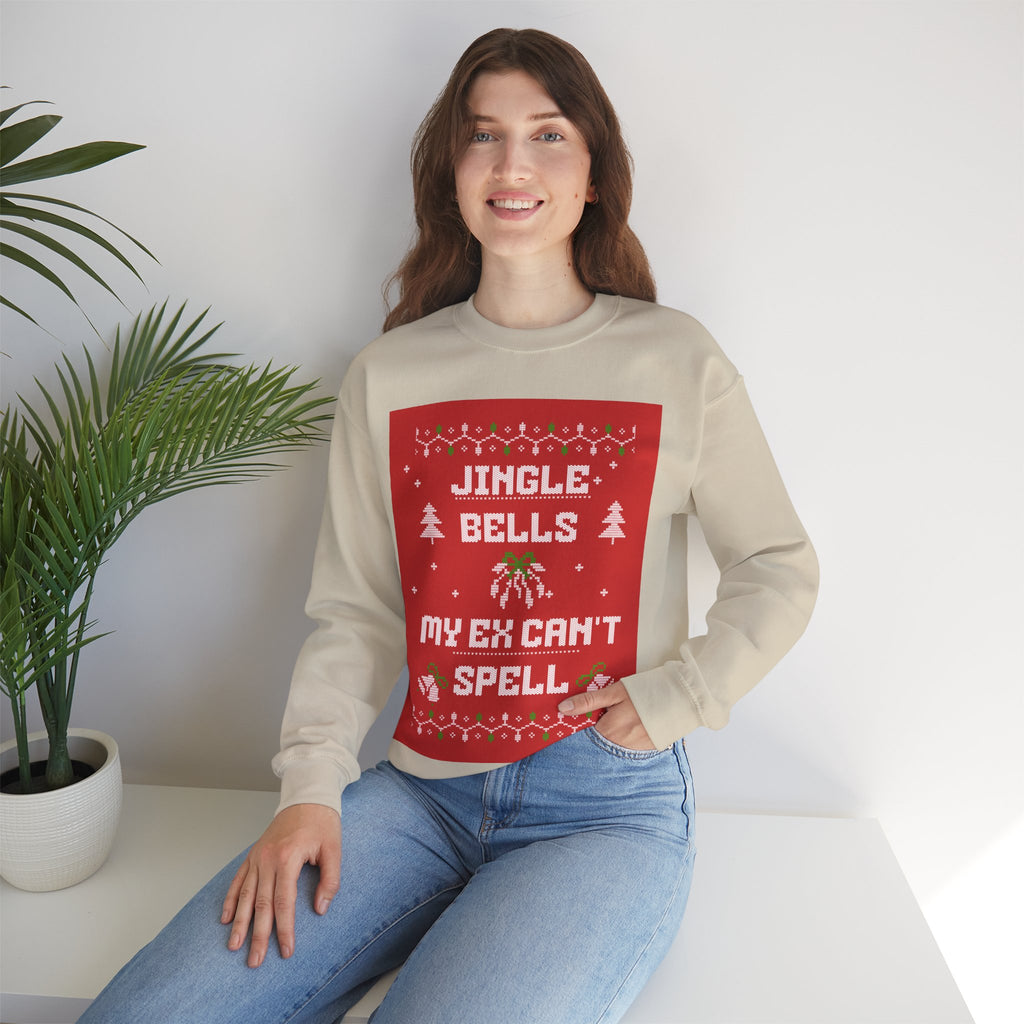 Ugly Xmas Jumper Sweatshirt — "Jingle Bells My Ex Can't Spell" Christmas Crewneck
