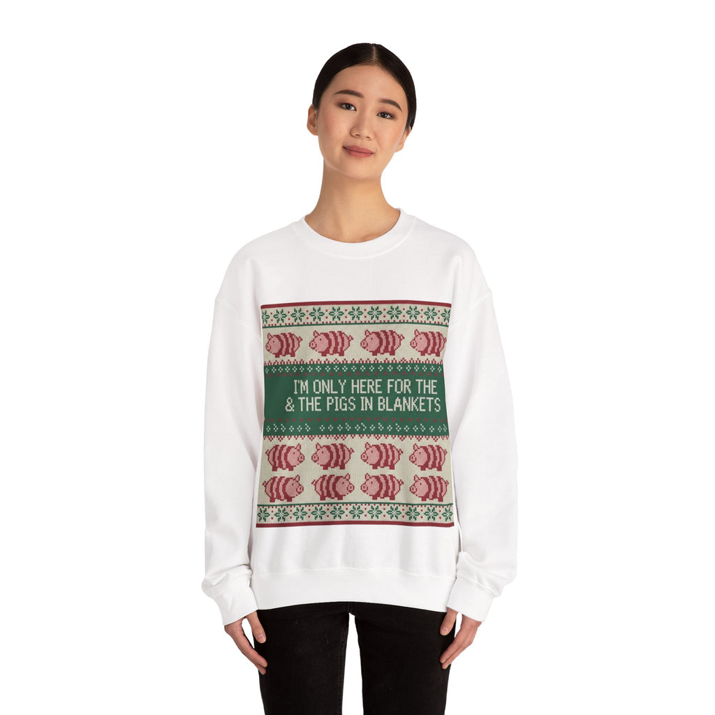 Ugly Xmas Jumper Sweatshirt — "I'm only here for the pigs in blankers" Christmas Crewneck
