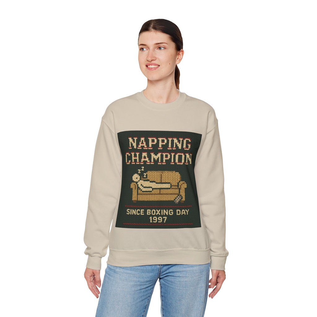 Ugly Xmas Jumper Sweatshirt — "Napping Champion since 1997" Christmas Crewneck