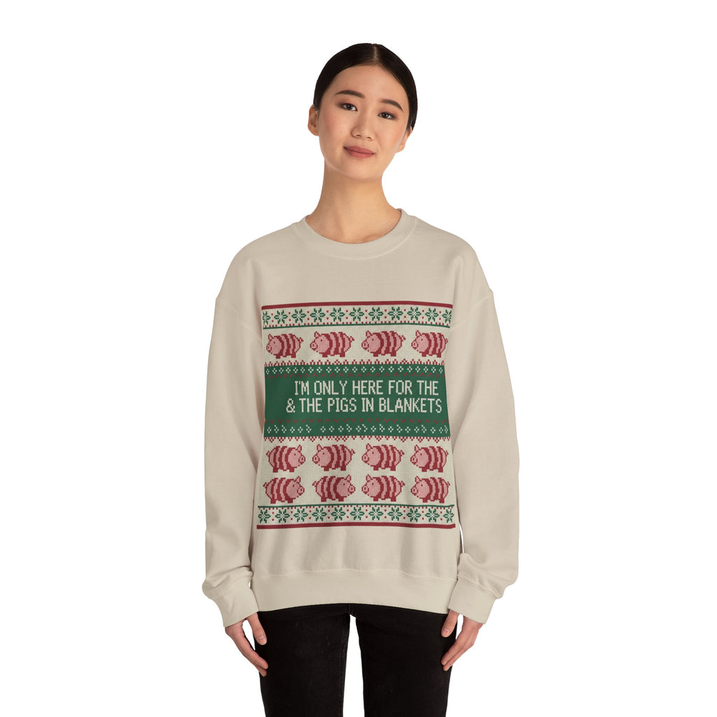 Ugly Xmas Jumper Sweatshirt — "I'm only here for the pigs in blankers" Christmas Crewneck