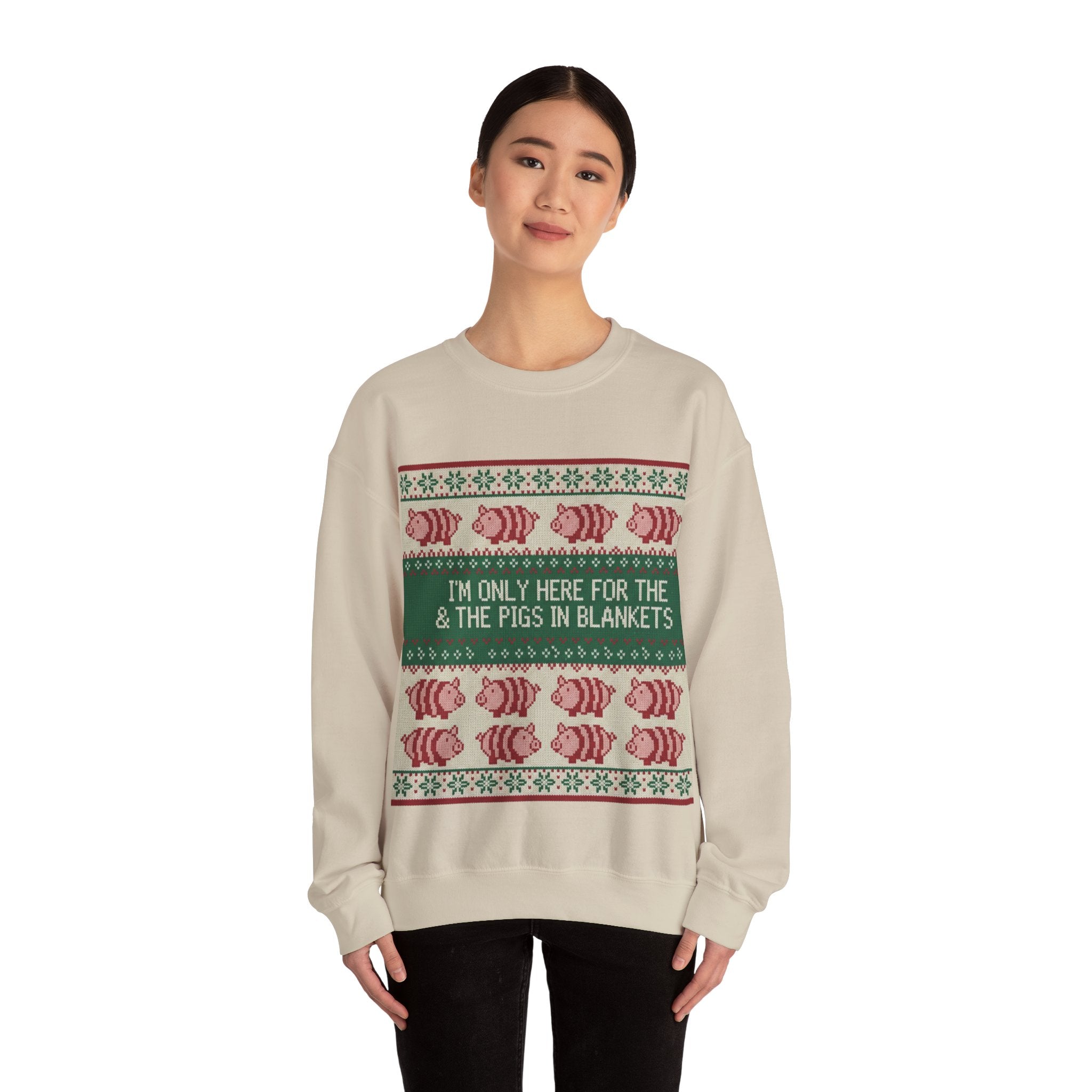 Ugly Xmas Jumper Sweatshirt — "I'm only here for the pigs in blankers" Christmas Crewneck