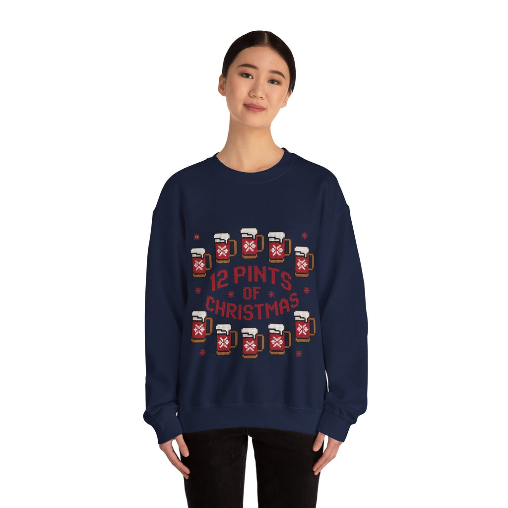 Ugly Xmas Jumper Sweatshirt — "12 Pints of Christmas" Christmas Crewneck