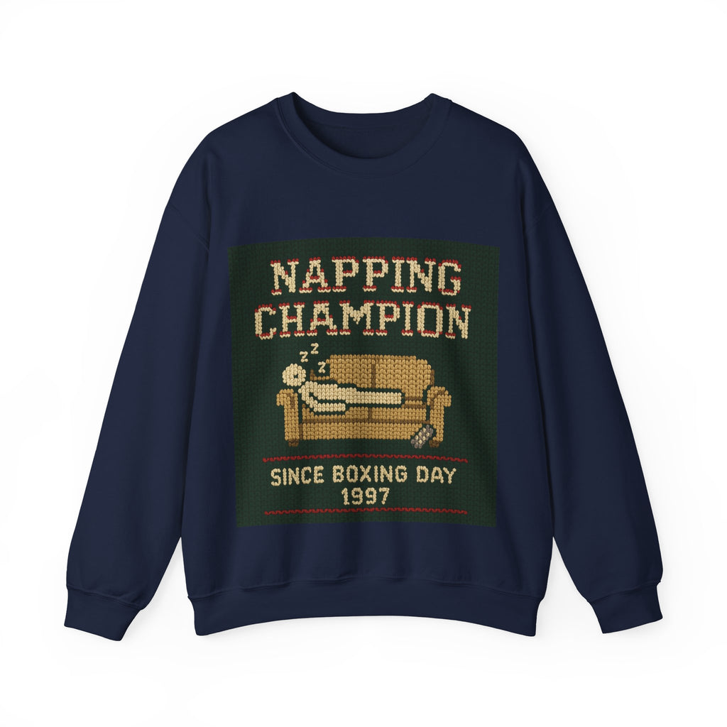 Ugly Xmas Jumper Sweatshirt — "Napping Champion since 1997" Christmas Crewneck