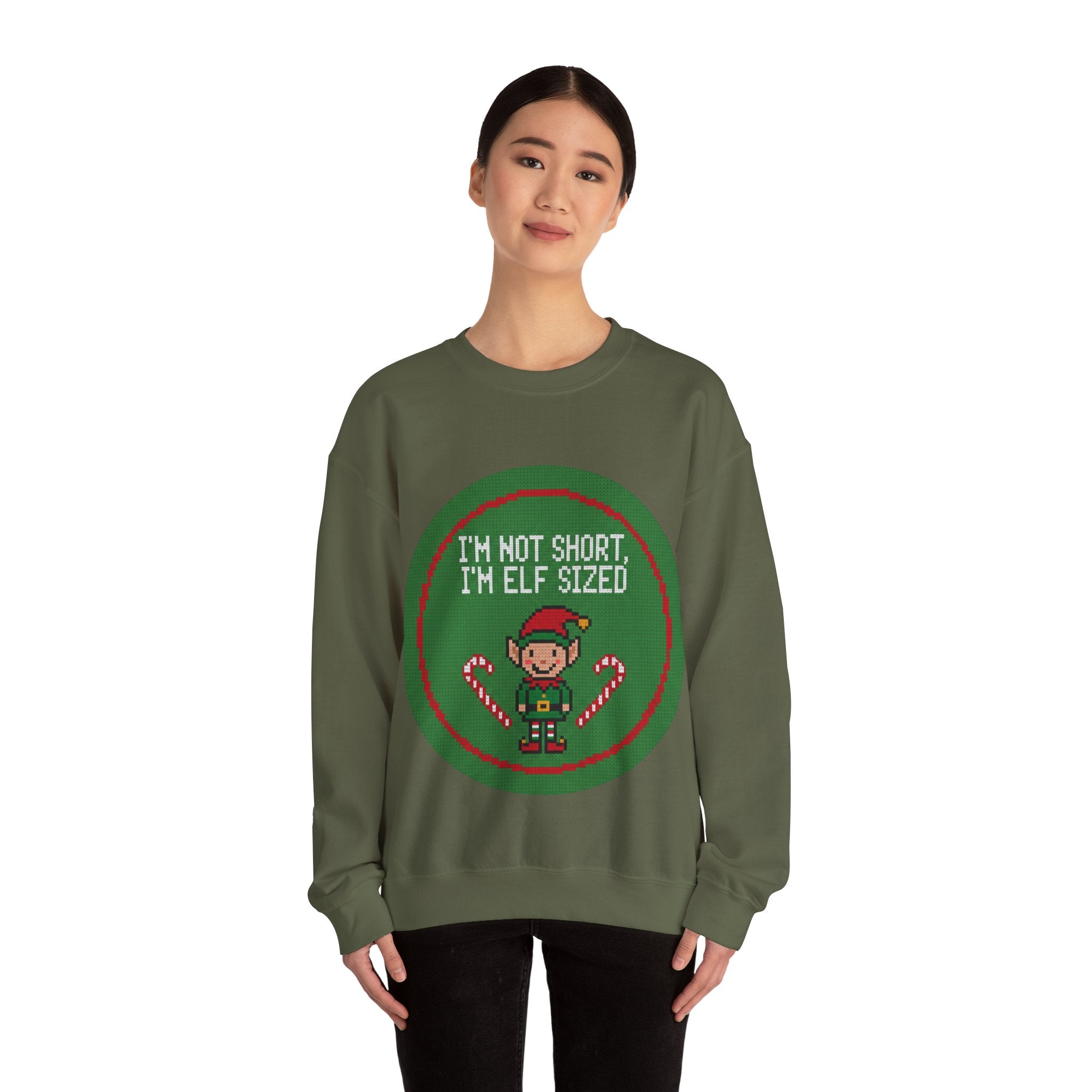 Ugly Xmas Jumper Sweatshirt — "I'm not short I'm elf sized" Christmas Crewneck