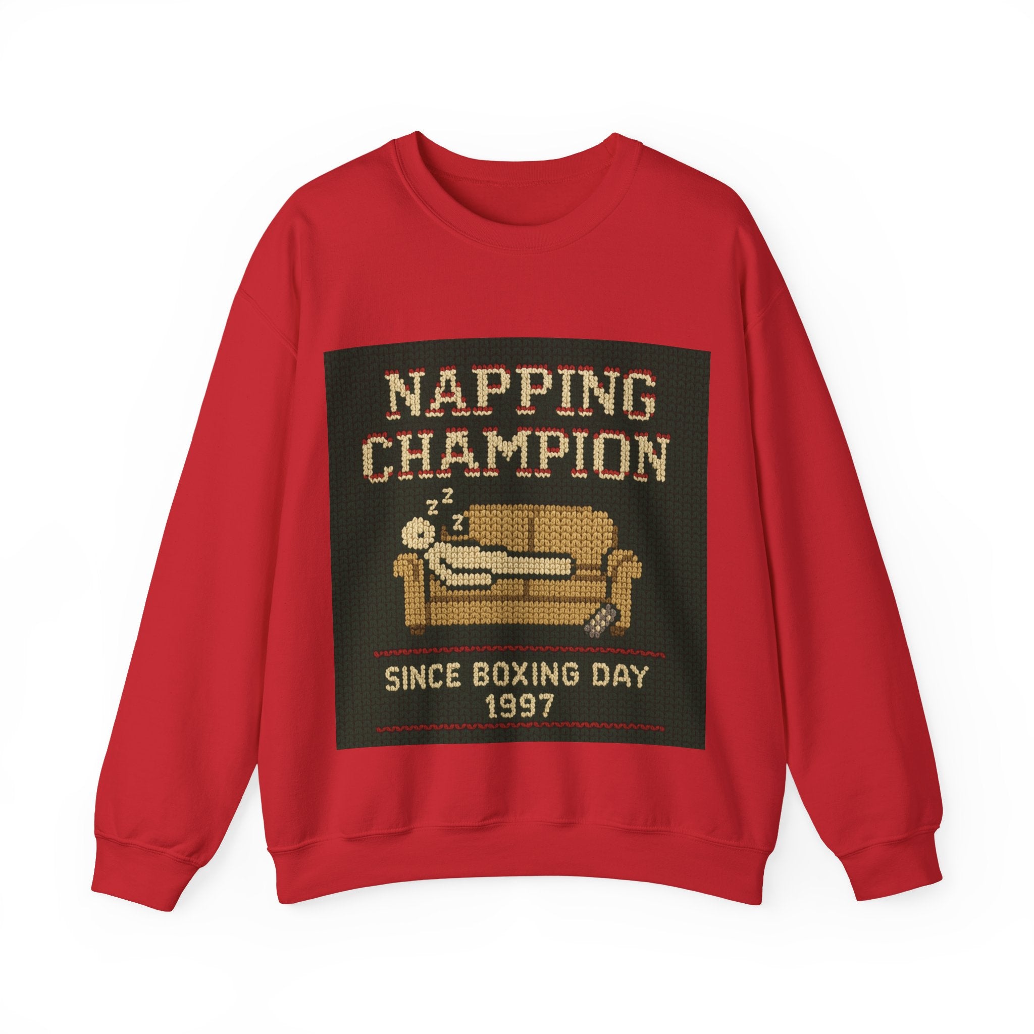 Ugly Xmas Jumper Sweatshirt — "Napping Champion since 1997" Christmas Crewneck