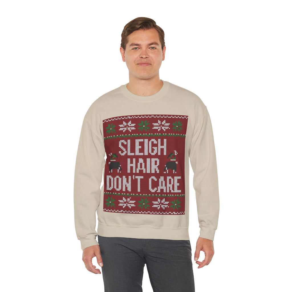 Ugly Xmas Jumper Sweatshirt — "Sleigh Hair Don't Care" Christmas Crewneck