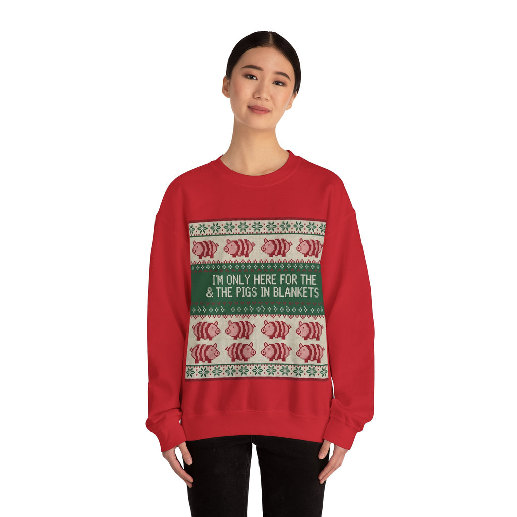 Ugly Xmas Jumper Sweatshirt — "I'm only here for the pigs in blankers" Christmas Crewneck