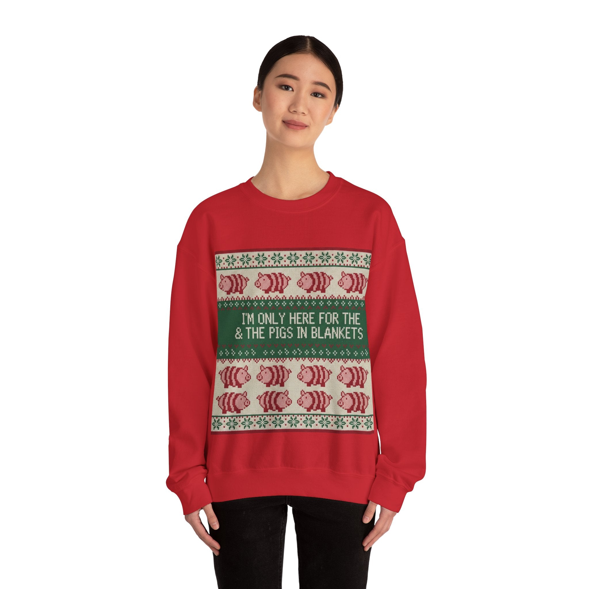Ugly Xmas Jumper Sweatshirt — "I'm only here for the pigs in blankers" Christmas Crewneck