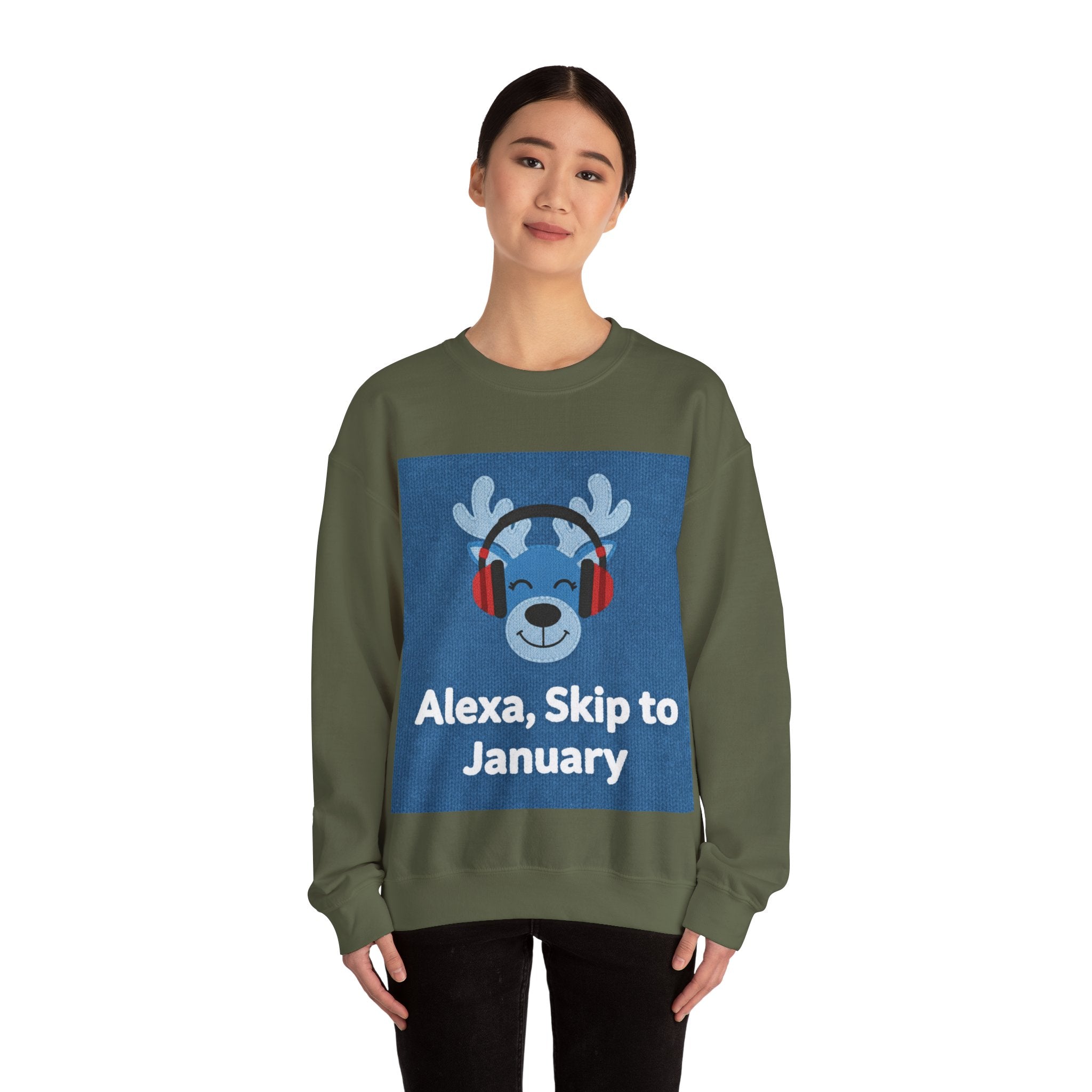 Ugly Xmas Jumper Sweatshirt — "Alexa Skip to January" Christmas Crewneck