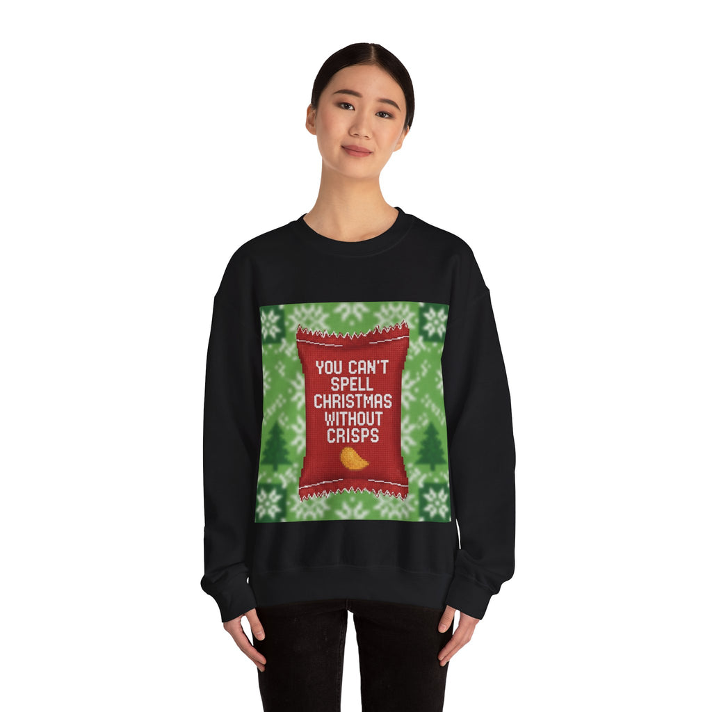 Ugly Xmas Jumper Sweatshirt — "You Can't Spell Christmas without Crisps" Christmas Crewneck