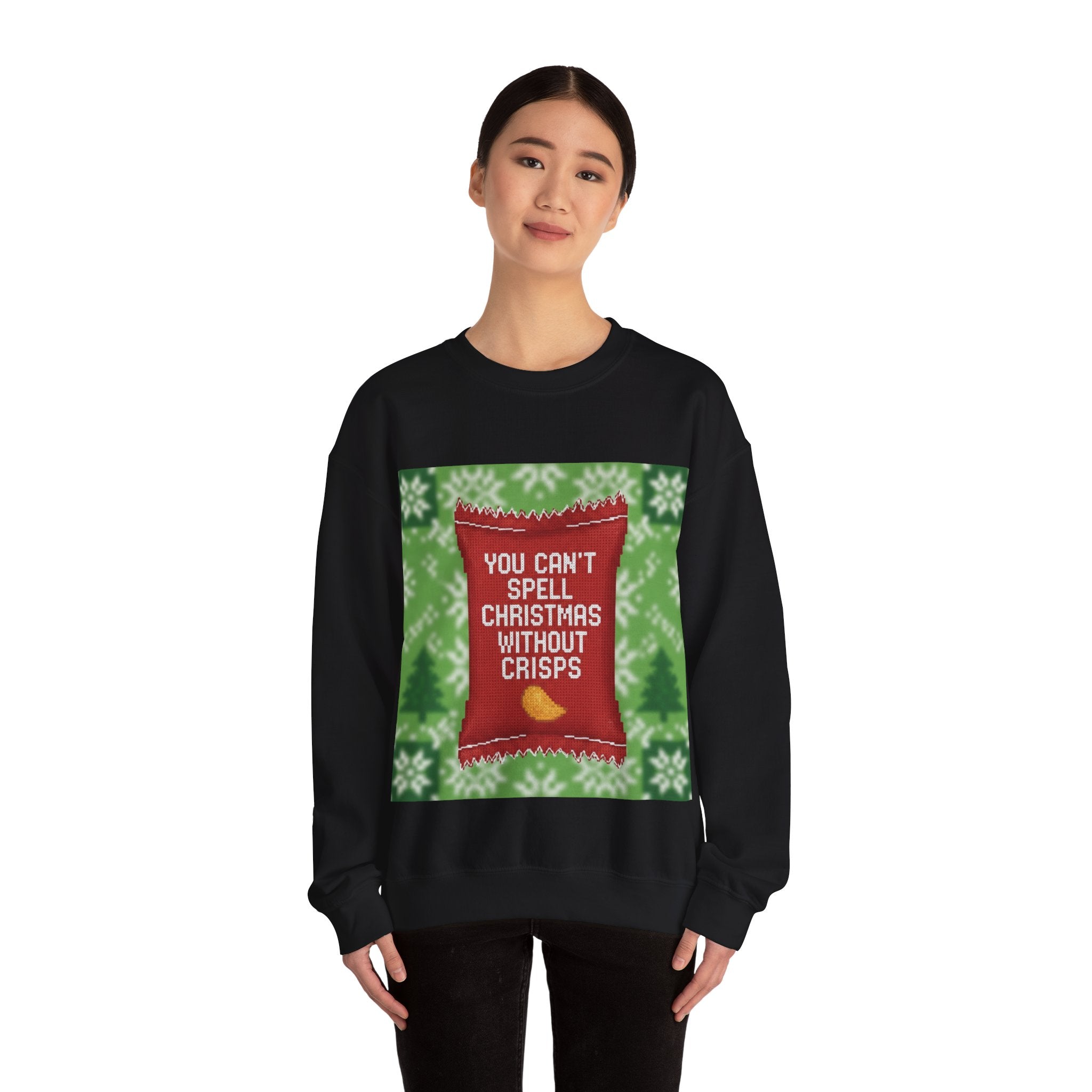 Ugly Xmas Jumper Sweatshirt — "You Can't Spell Christmas without Crisps" Christmas Crewneck