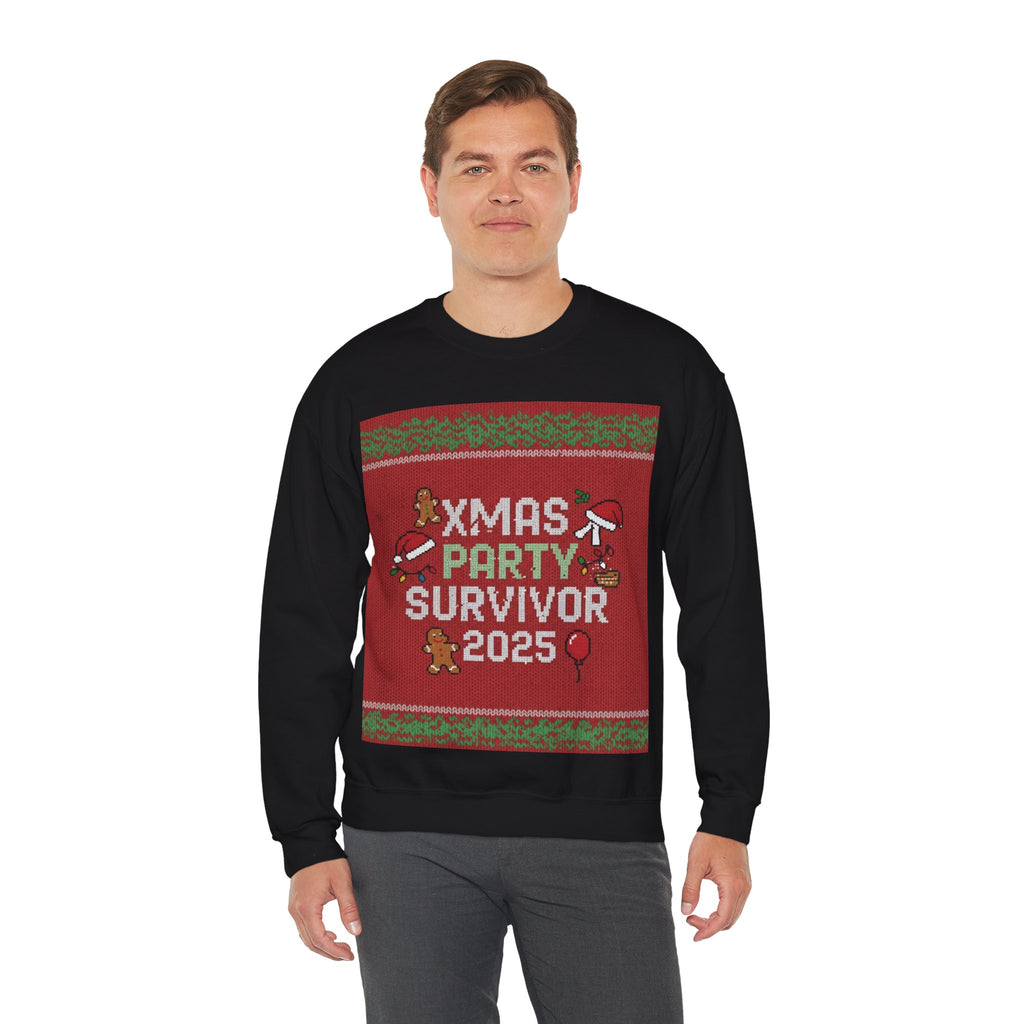 Ugly Xmas Jumper Sweatshirt — "XMAS PARTY SURVIVOR 2025" Christmas Crewneck