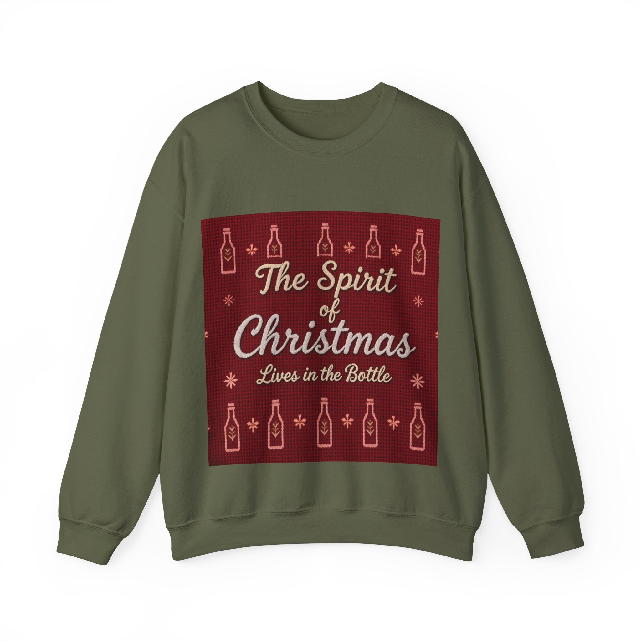 Ugly Xmas Jumper Sweatshirt — "The Spirit of Christmas lives in the bottle" Christmas Crewneck