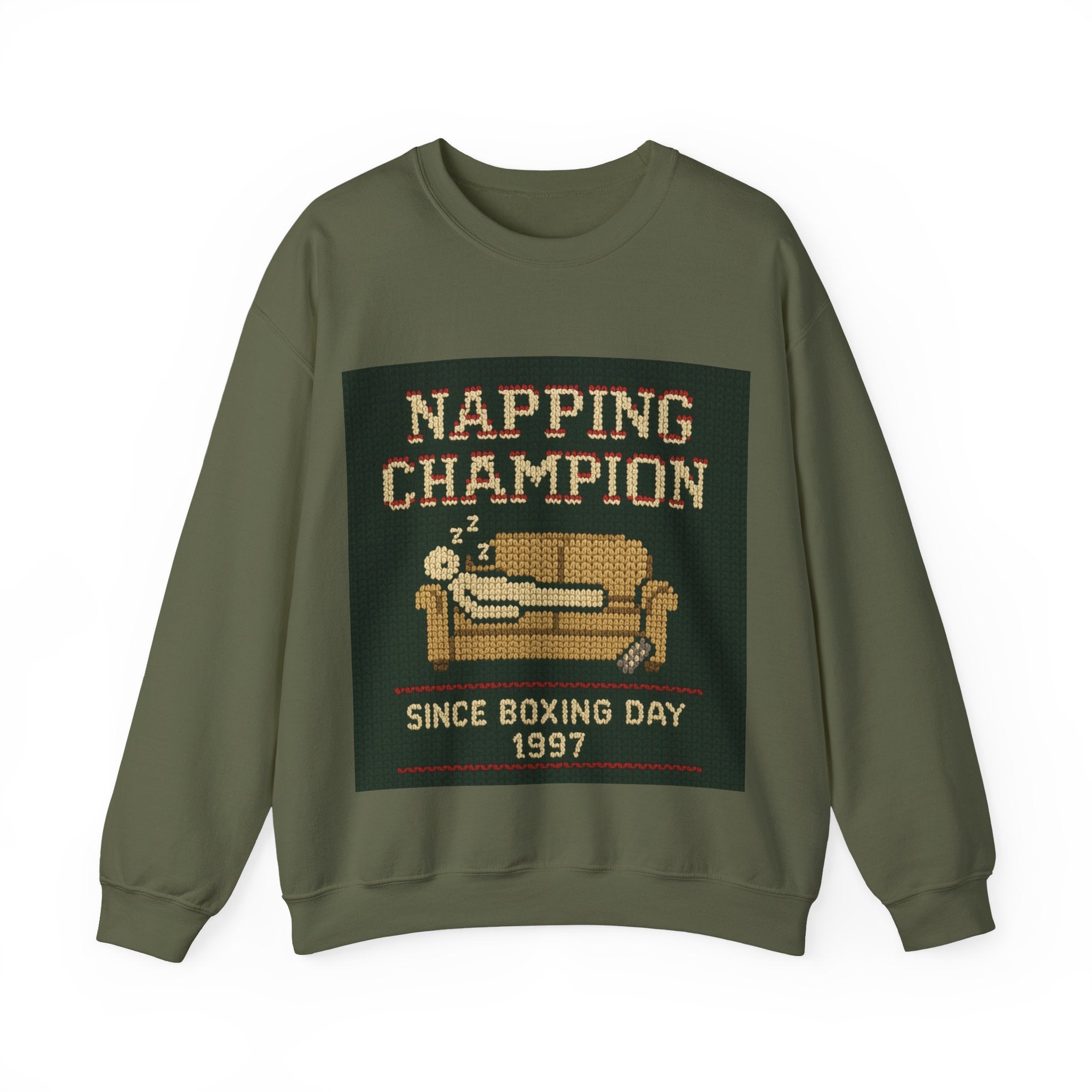 Ugly Xmas Jumper Sweatshirt — "Napping Champion since 1997" Christmas Crewneck