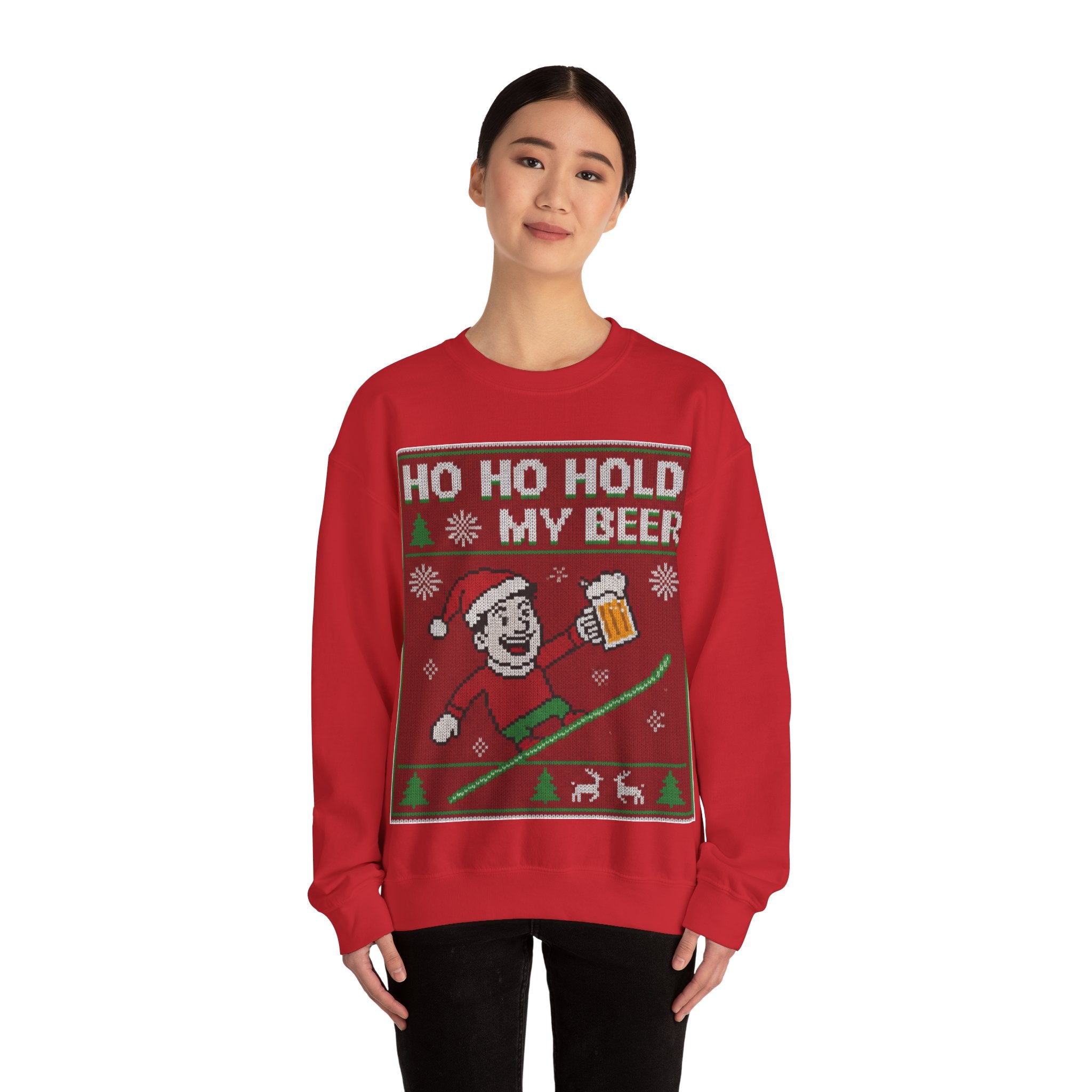 Ugly Xmas Jumper Sweatshirt — "HO HO HOLD MY BEER" Christmas Crewneck