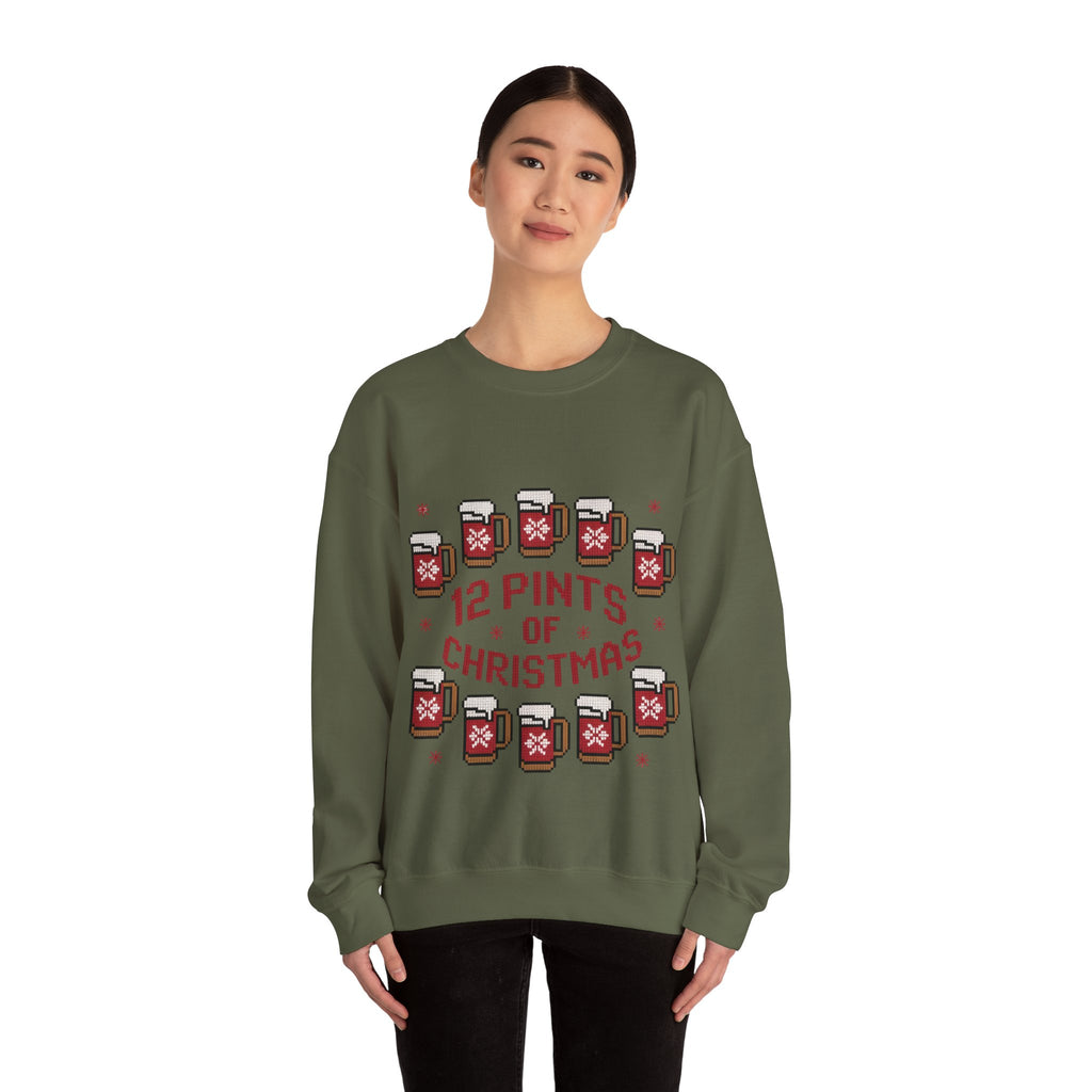 Ugly Xmas Jumper Sweatshirt — "12 Pints of Christmas" Christmas Crewneck