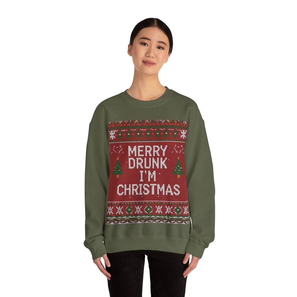 Ugly Xmas Jumper Sweatshirt — "Merry Drunk I'm Christmas" Christmas Crewneck