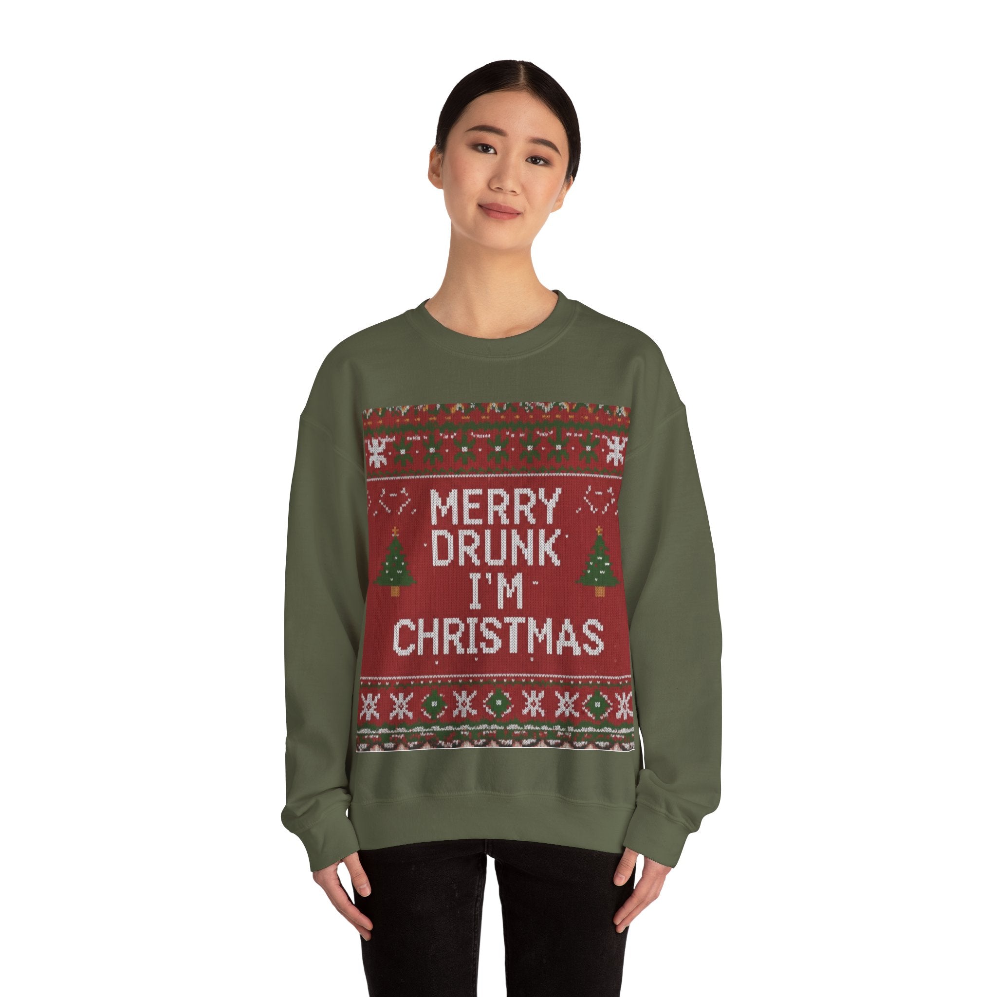 Ugly Xmas Jumper Sweatshirt — "Merry Drunk I'm Christmas" Christmas Crewneck