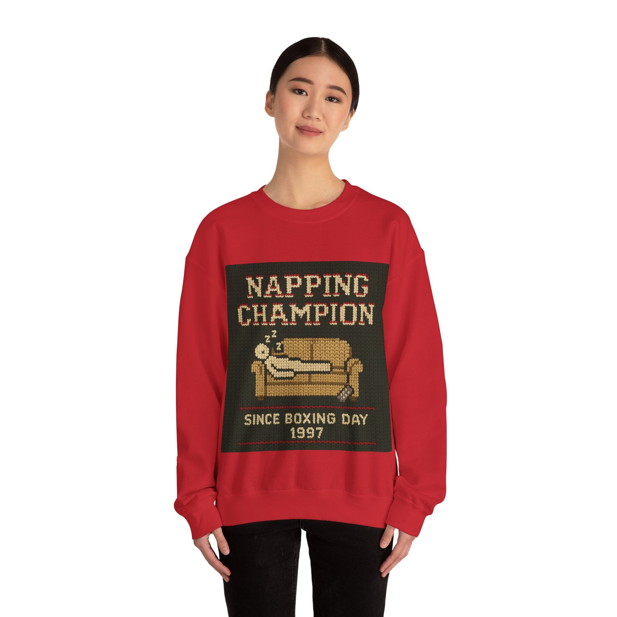Ugly Xmas Jumper Sweatshirt — "Napping Champion since 1997" Christmas Crewneck