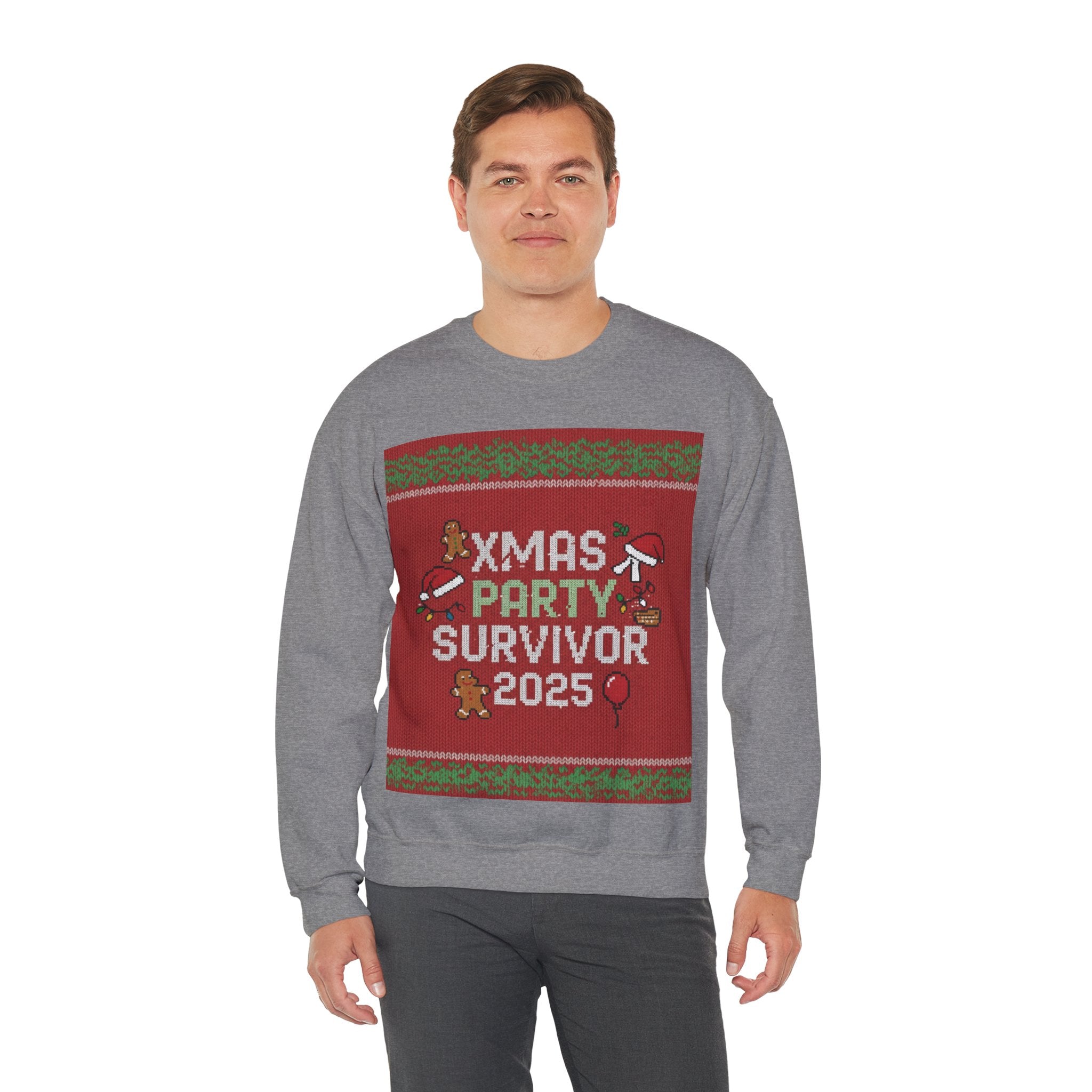 Ugly Xmas Jumper Sweatshirt — "XMAS PARTY SURVIVOR 2025" Christmas Crewneck