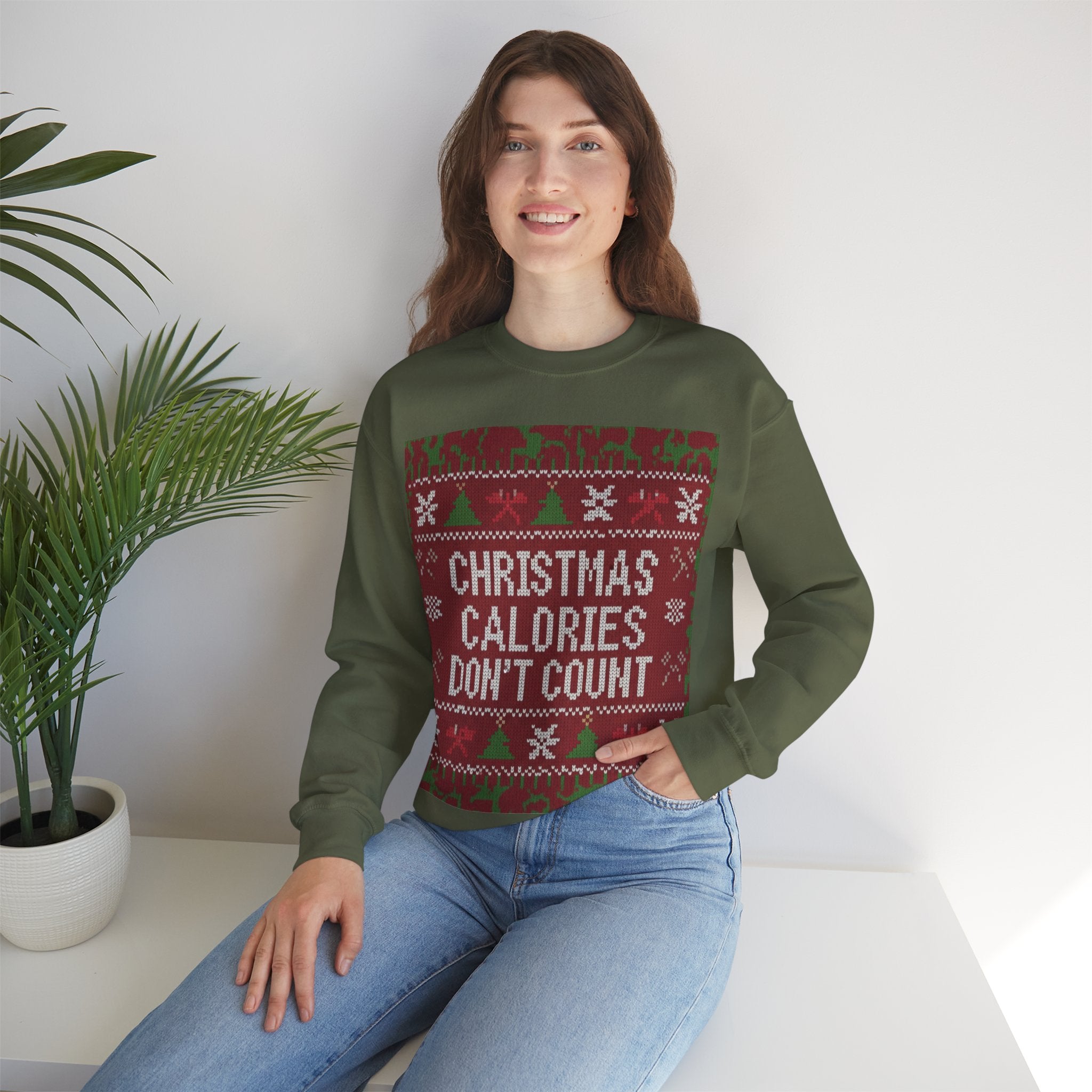 Ugly Xmas Jumper Sweatshirt — "Christmas Calories don't count" Christmas Crewneck