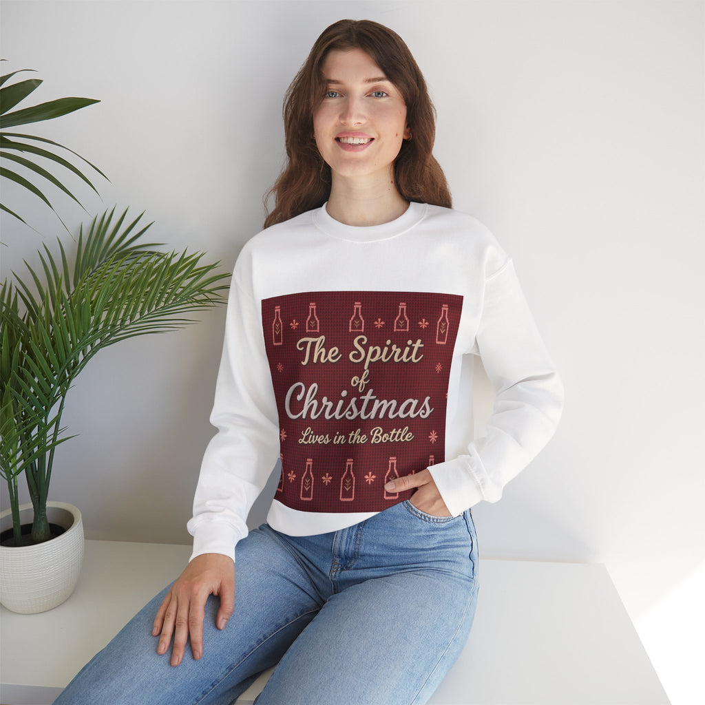 Ugly Xmas Jumper Sweatshirt — "The Spirit of Christmas lives in the bottle" Christmas Crewneck