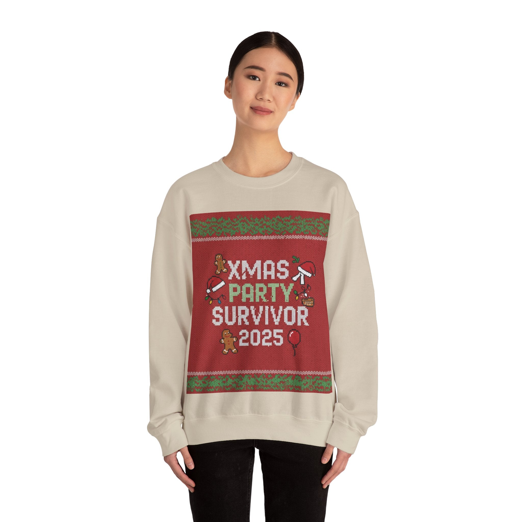 Ugly Xmas Jumper Sweatshirt — "XMAS PARTY SURVIVOR 2025" Christmas Crewneck
