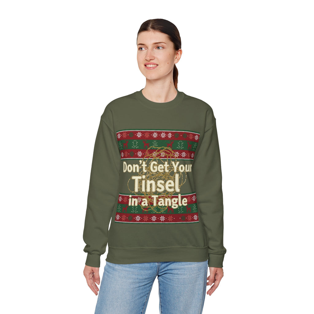 Ugly Xmas Jumper Sweatshirt — "Don't get your tinsel in a tangle" Christmas Crewneck
