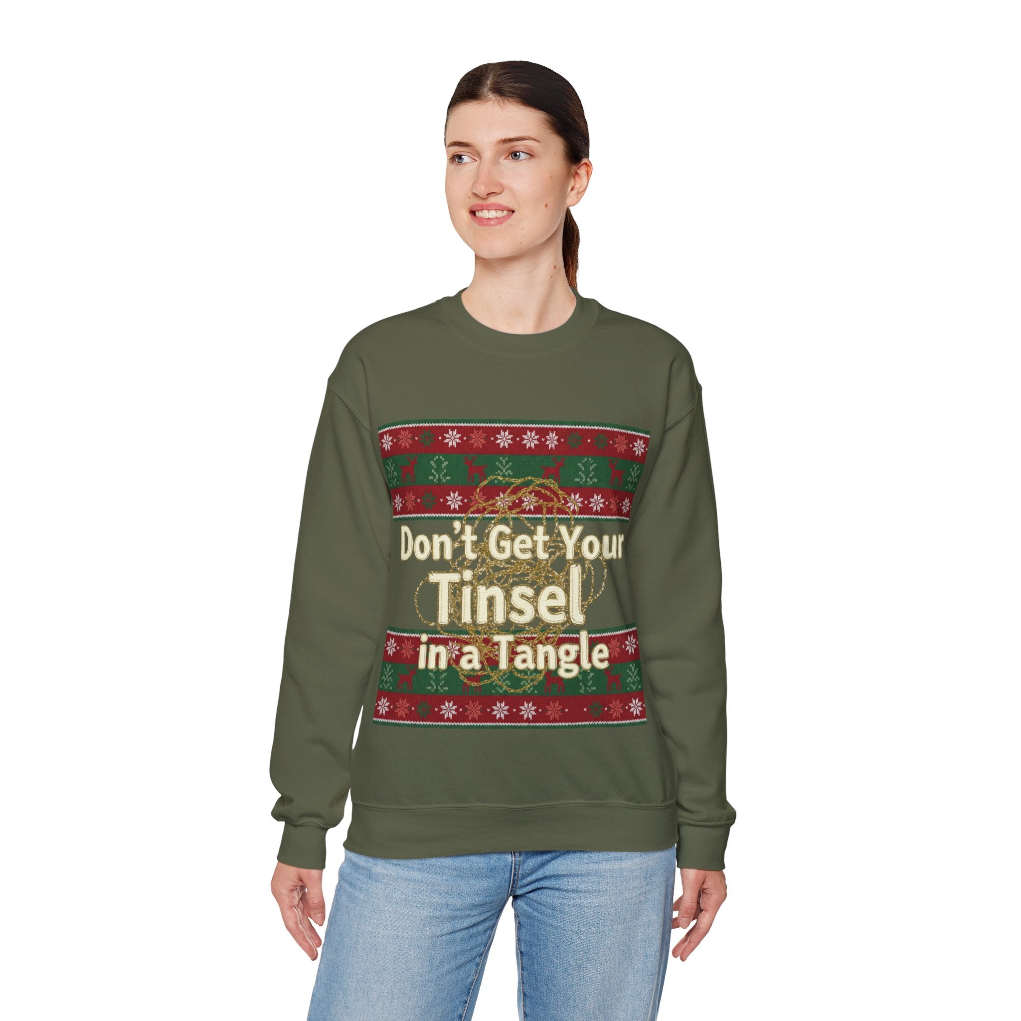 Ugly Xmas Jumper Sweatshirt — "Don't get your tinsel in a tangle" Christmas Crewneck