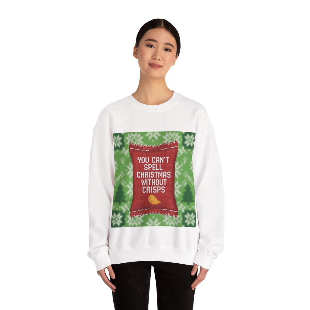 Ugly Xmas Jumper Sweatshirt — "You Can't Spell Christmas without Crisps" Christmas Crewneck