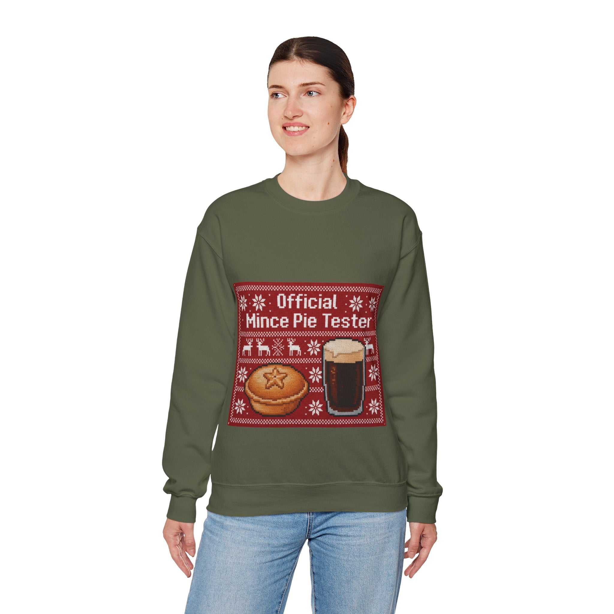 Ugly Xmas Jumper Sweatshirt — "Official Mince Pie Tester" Christmas Crewneck