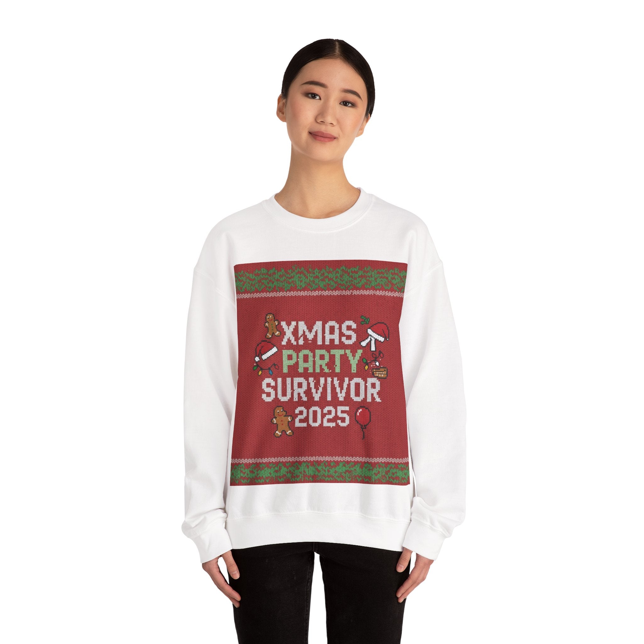 Ugly Xmas Jumper Sweatshirt — "XMAS PARTY SURVIVOR 2025" Christmas Crewneck
