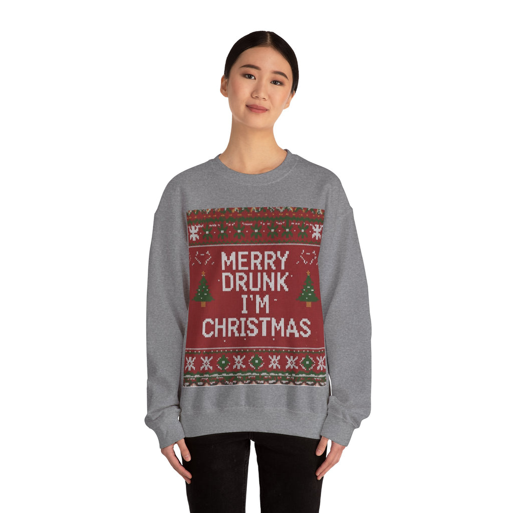 Ugly Xmas Jumper Sweatshirt — "Merry Drunk I'm Christmas" Christmas Crewneck