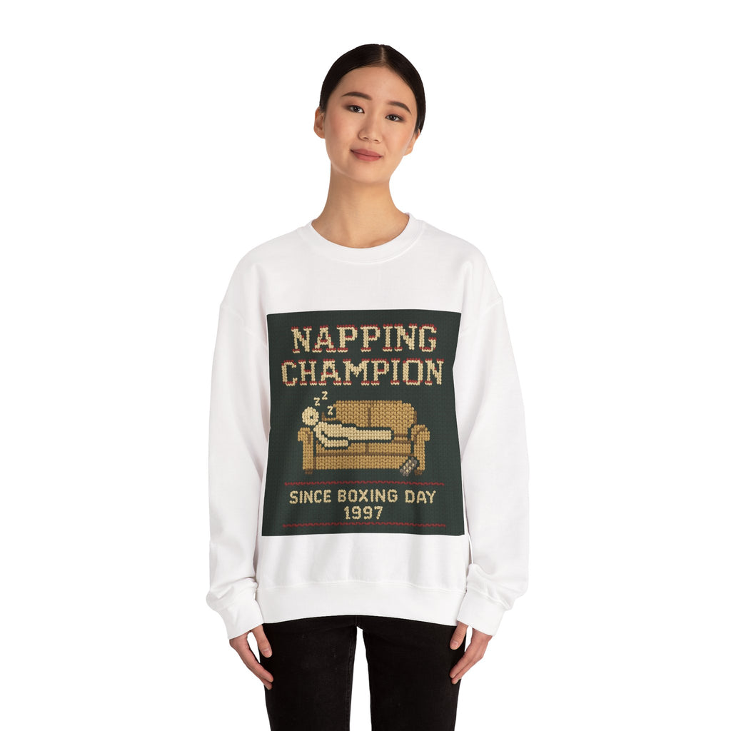 Ugly Xmas Jumper Sweatshirt — "Napping Champion since 1997" Christmas Crewneck