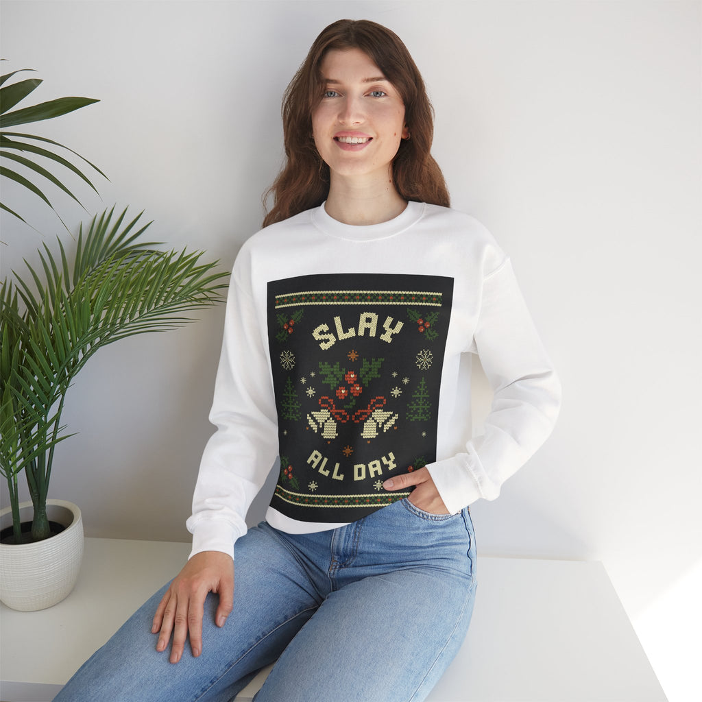 Ugly Xmas Jumper Sweatshirt — "Slay All Day" Christmas Crewneck