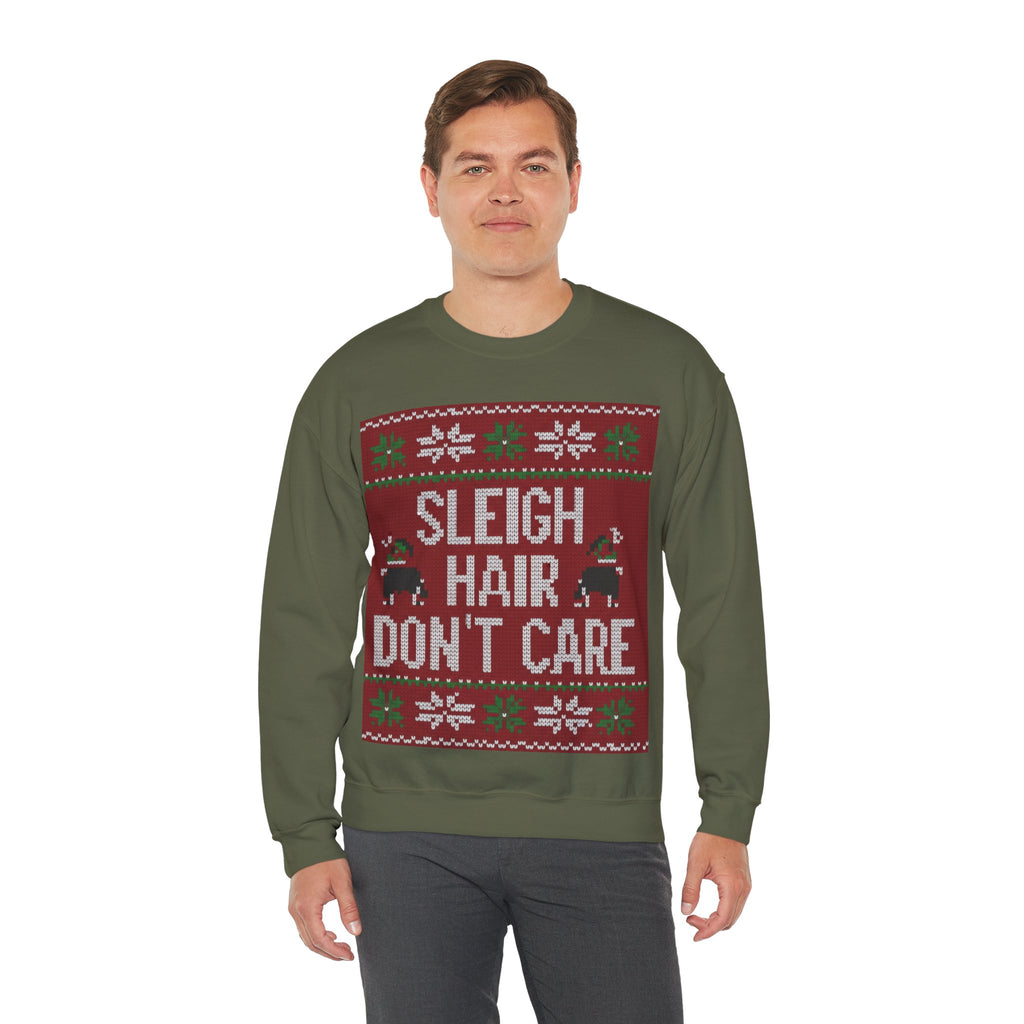Ugly Xmas Jumper Sweatshirt — "Sleigh Hair Don't Care" Christmas Crewneck