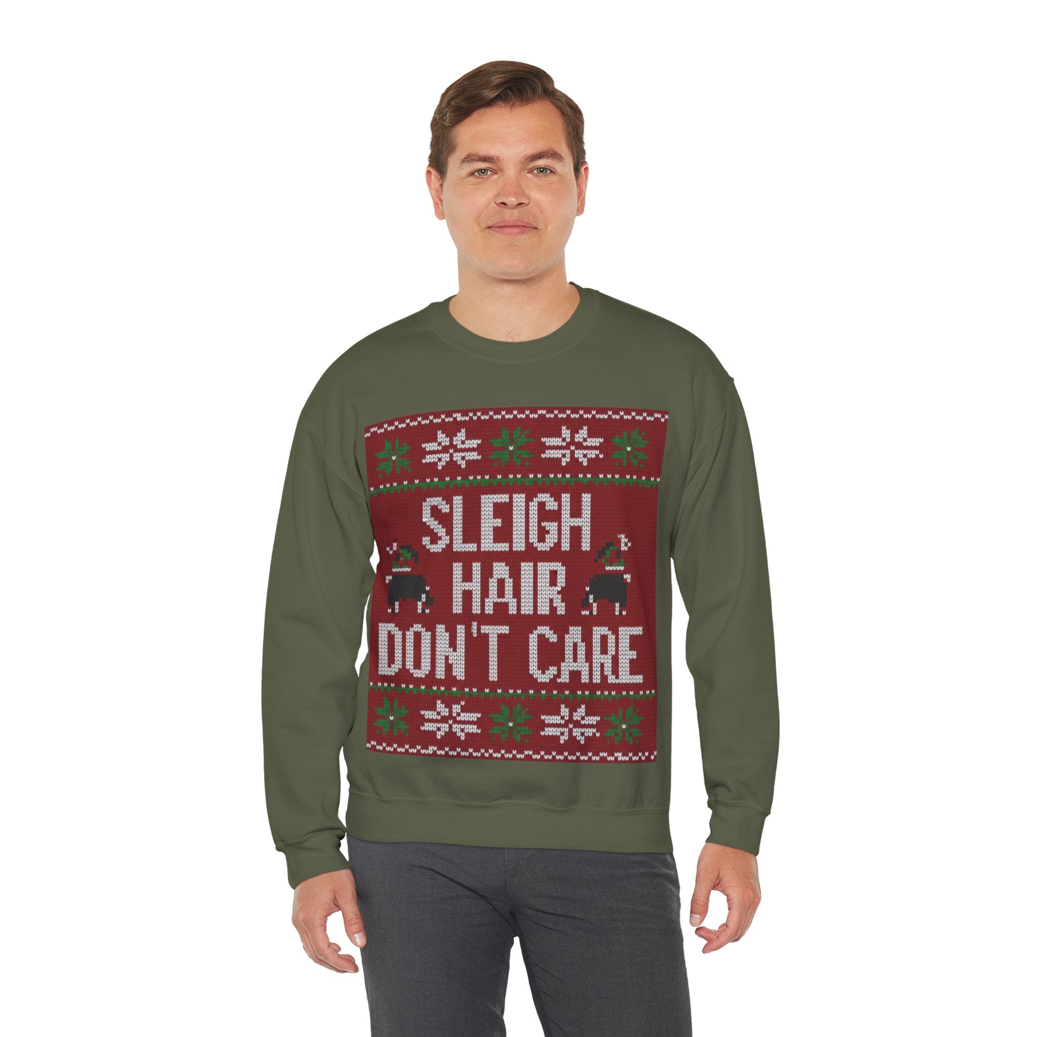 Ugly Xmas Jumper Sweatshirt — "Sleigh Hair Don't Care" Christmas Crewneck