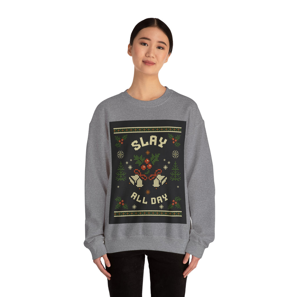 Ugly Xmas Jumper Sweatshirt — "Slay All Day" Christmas Crewneck