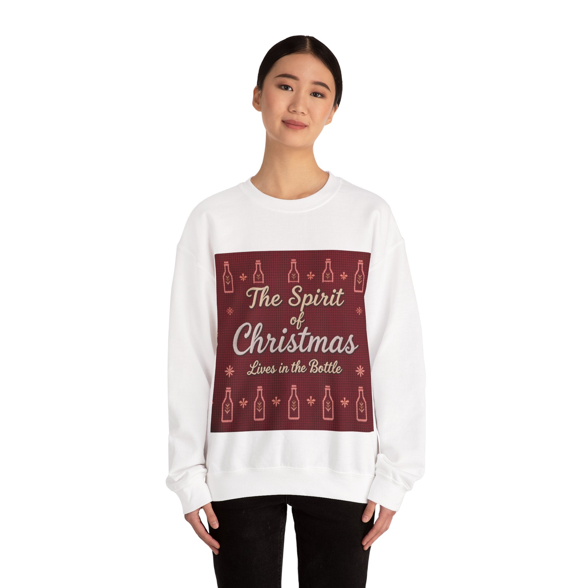 Ugly Xmas Jumper Sweatshirt — "The Spirit of Christmas lives in the bottle" Christmas Crewneck