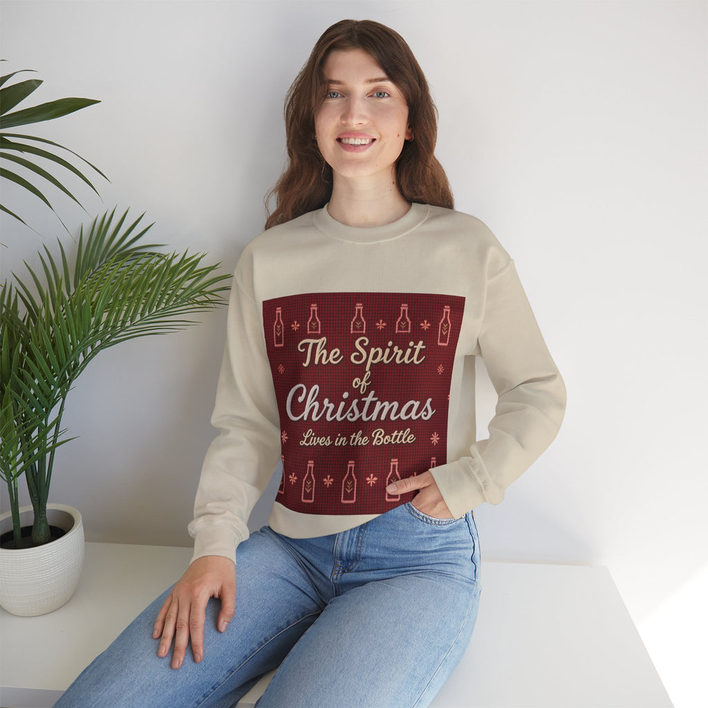 Ugly Xmas Jumper Sweatshirt — "The Spirit of Christmas lives in the bottle" Christmas Crewneck