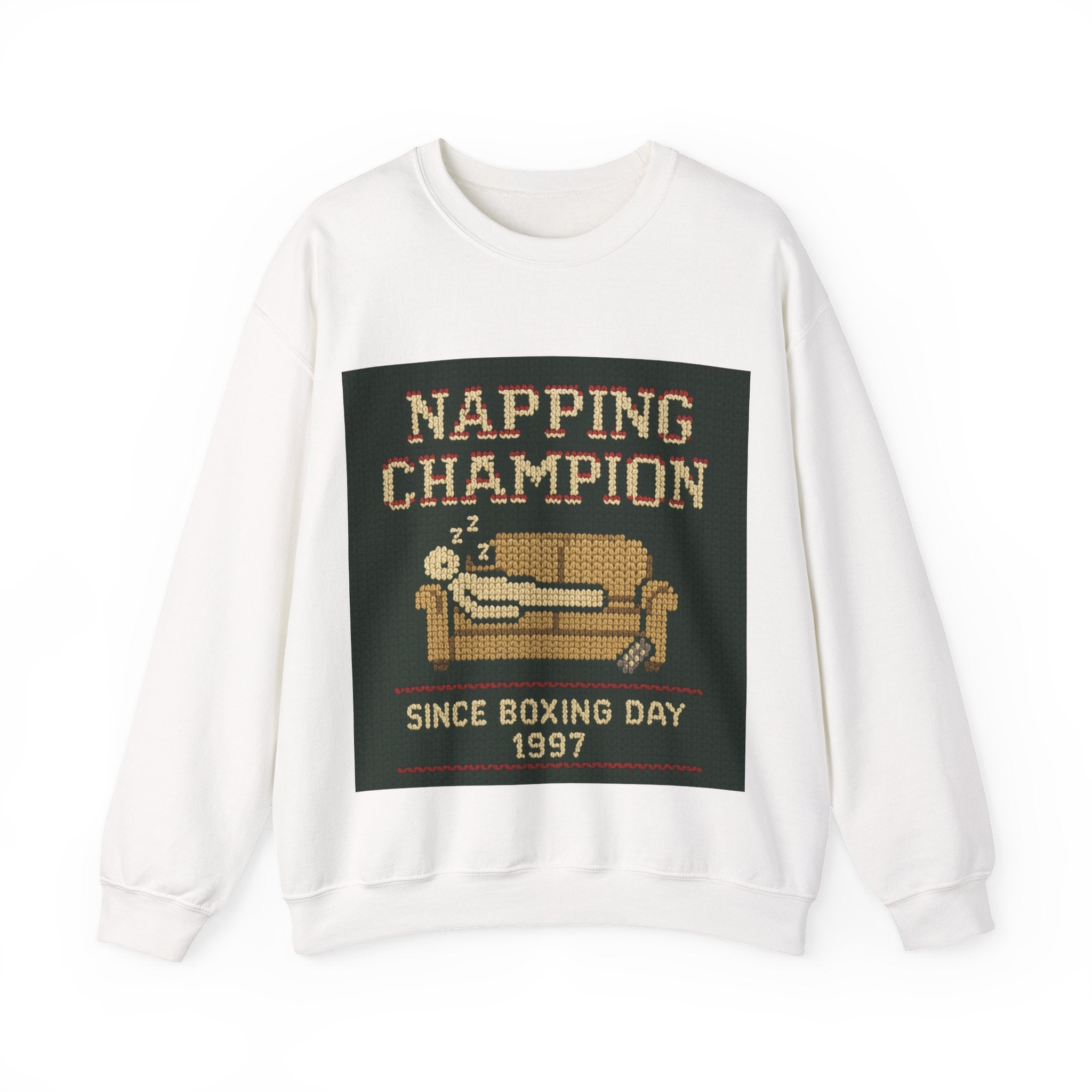 Ugly Xmas Jumper Sweatshirt — "Napping Champion since 1997" Christmas Crewneck