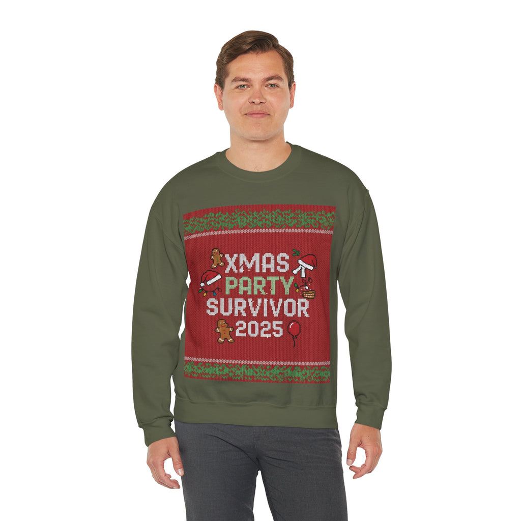 Ugly Xmas Jumper Sweatshirt — "XMAS PARTY SURVIVOR 2025" Christmas Crewneck