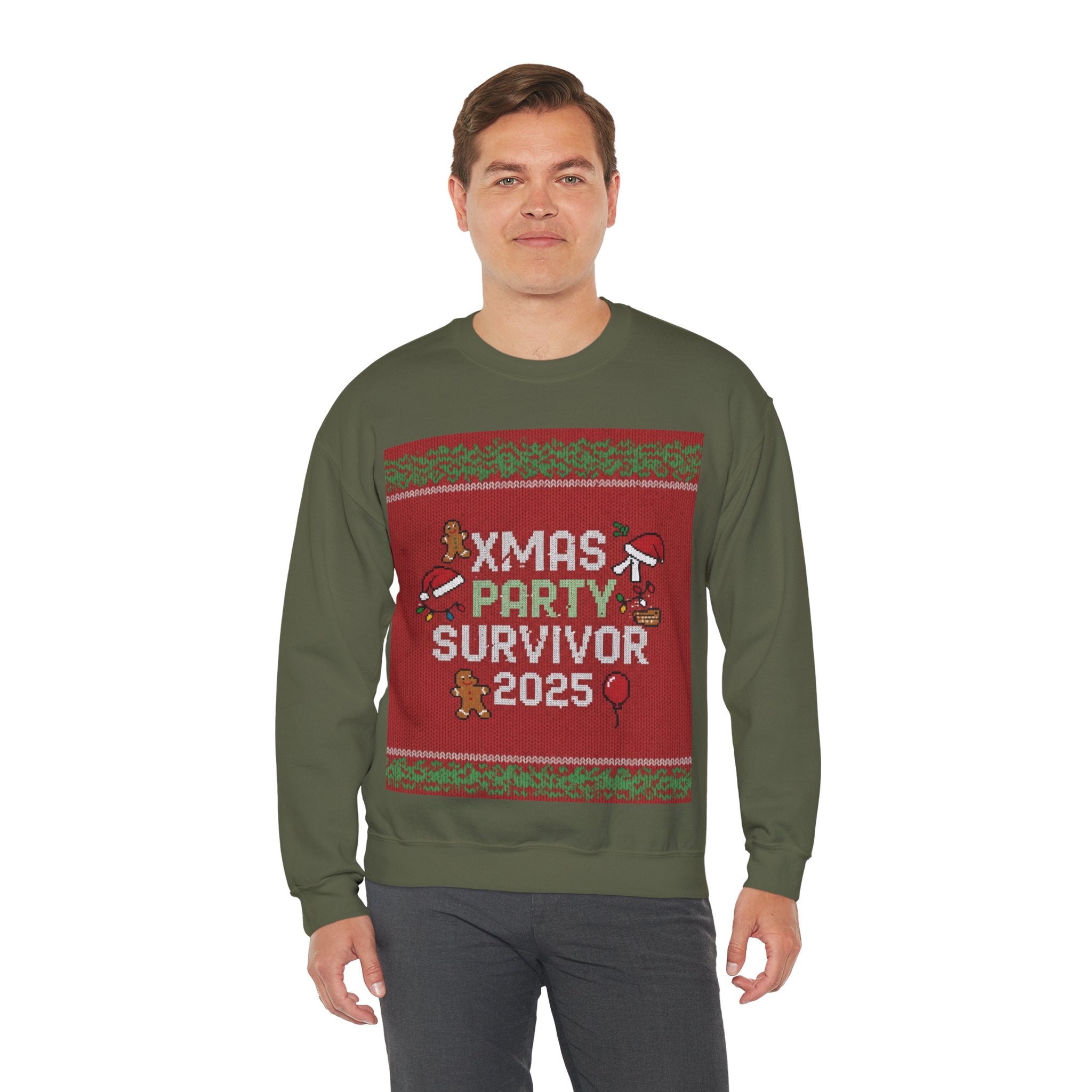 Ugly Xmas Jumper Sweatshirt — "XMAS PARTY SURVIVOR 2025" Christmas Crewneck