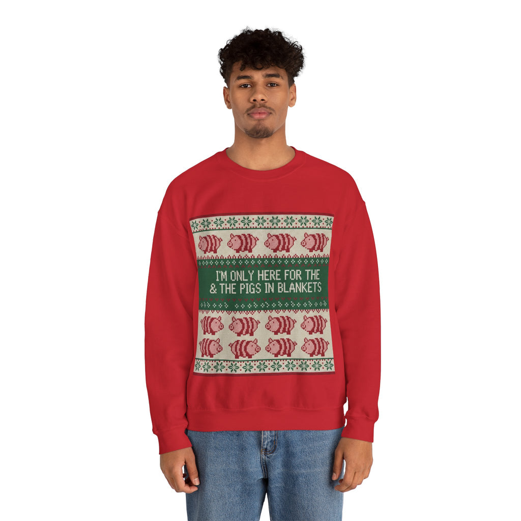 Ugly Xmas Jumper Sweatshirt — "I'm only here for the pigs in blankers" Christmas Crewneck