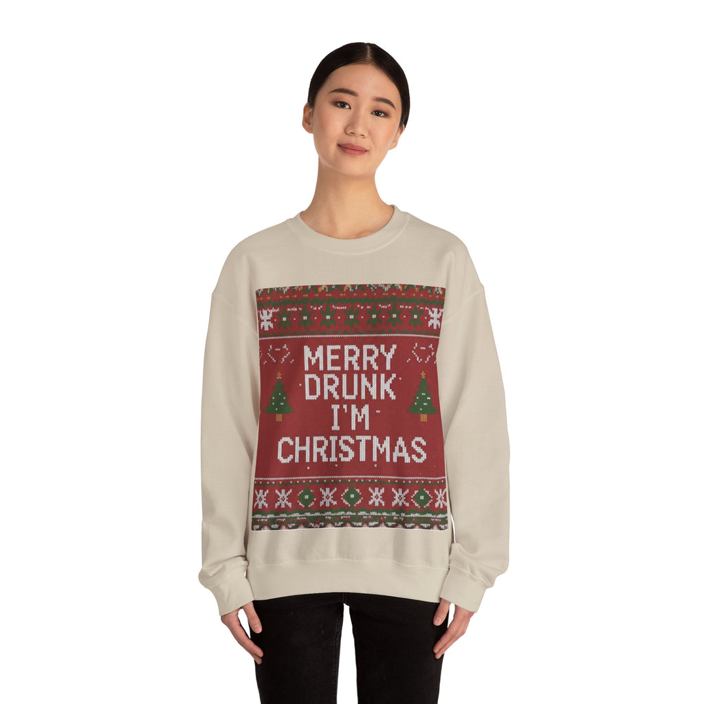 Ugly Xmas Jumper Sweatshirt — "Merry Drunk I'm Christmas" Christmas Crewneck