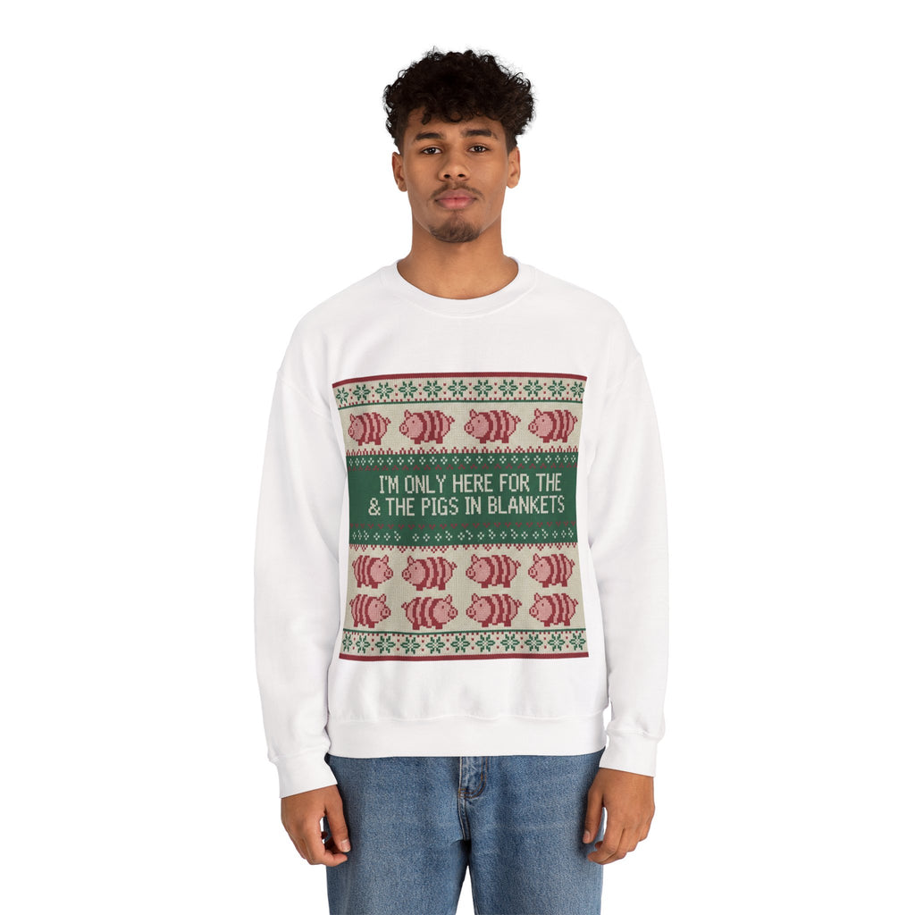 Ugly Xmas Jumper Sweatshirt — "I'm only here for the pigs in blankers" Christmas Crewneck