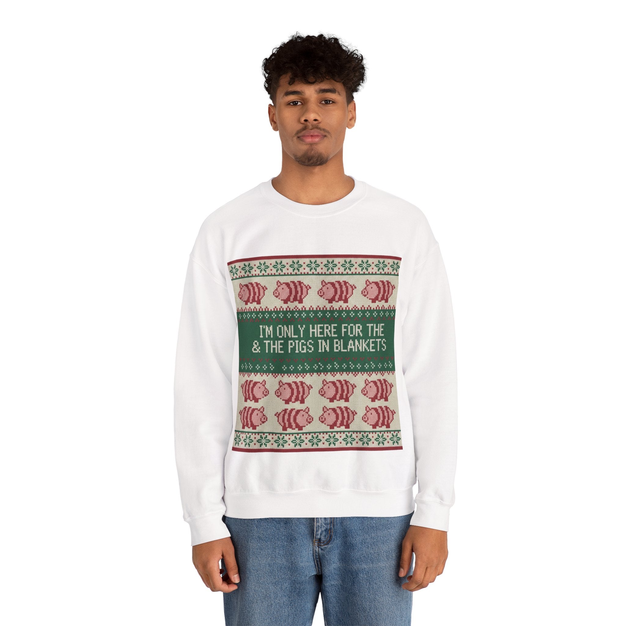 Ugly Xmas Jumper Sweatshirt — "I'm only here for the pigs in blankers" Christmas Crewneck