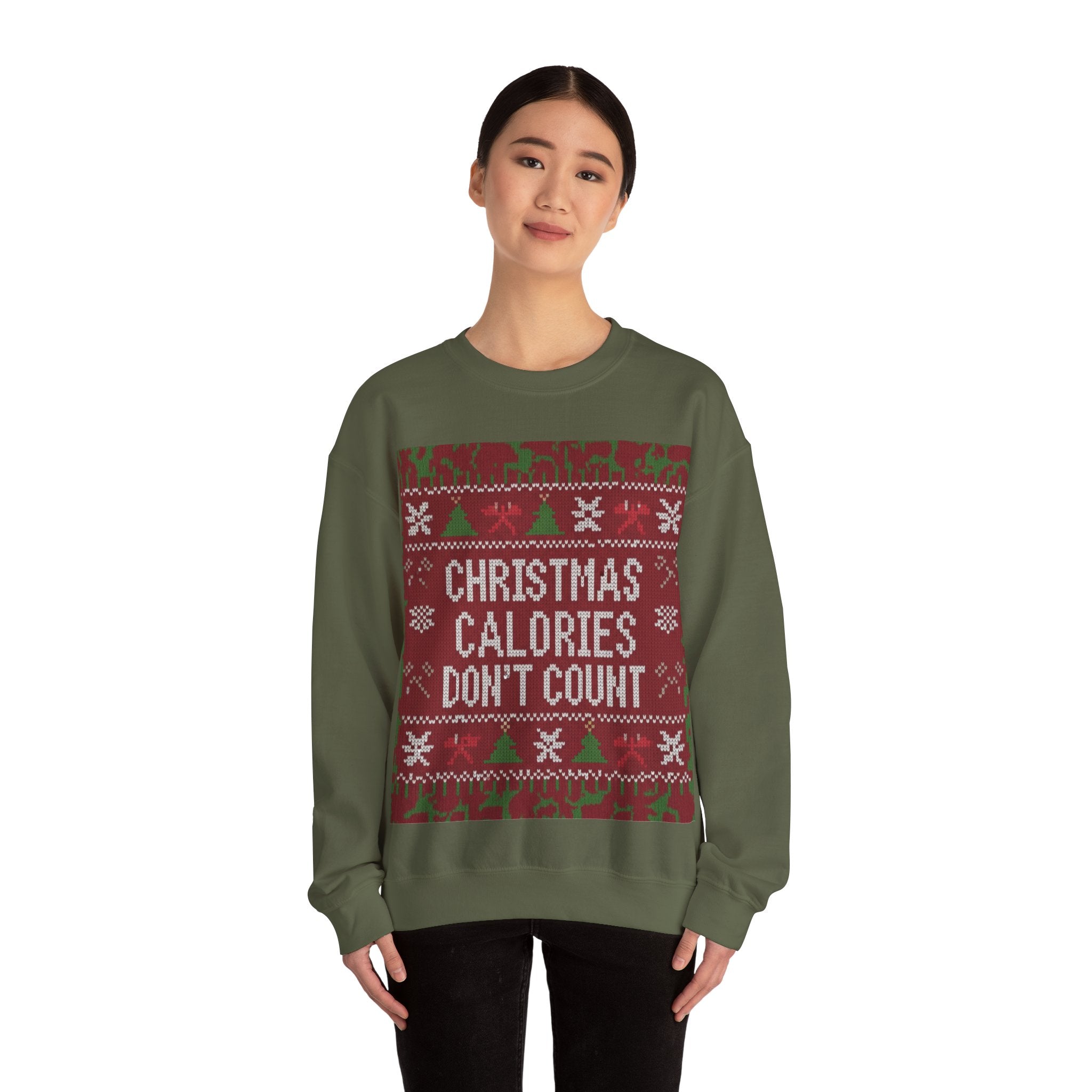 Ugly Xmas Jumper Sweatshirt — "Christmas Calories don't count" Christmas Crewneck